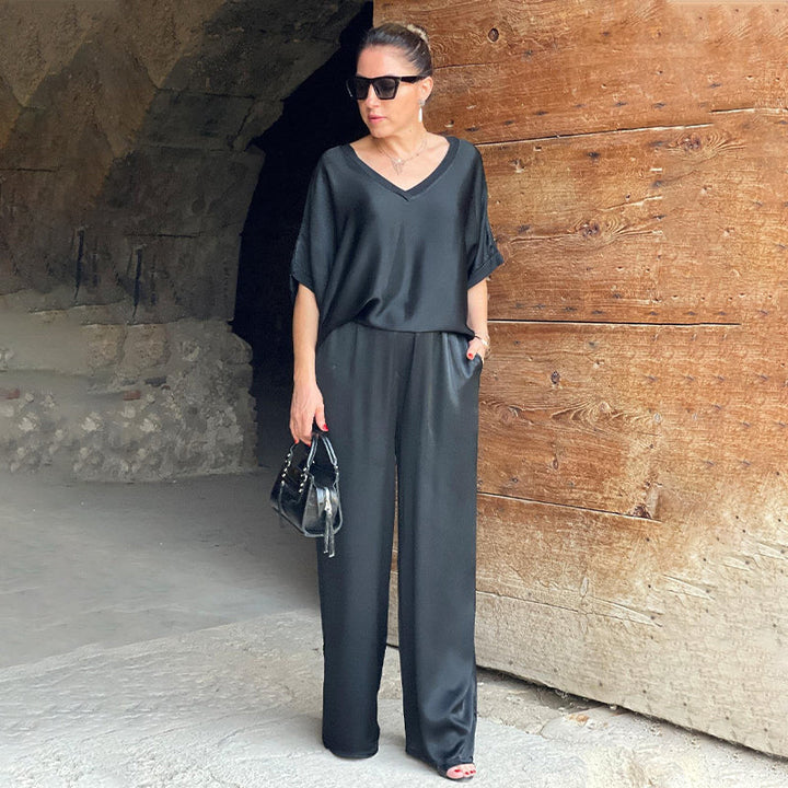 Laurie - Plus Size Elegant Shiny Two Piece Set with V Neck