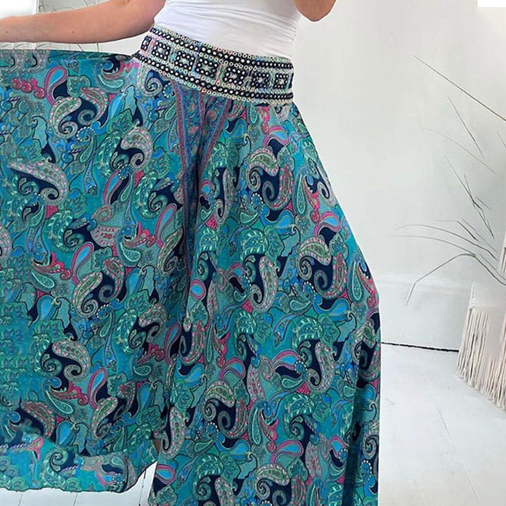 Boho Lounge Pants | Wide-Leg Fit with Printed Waistband