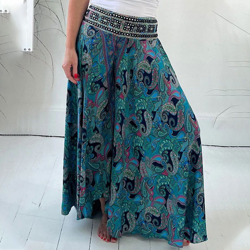 Boho Lounge Pants | Wide-Leg Fit with Printed Waistband