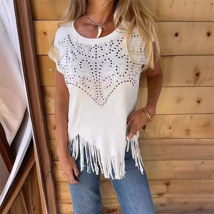 Céleste - Women's fringed printed T-shirt