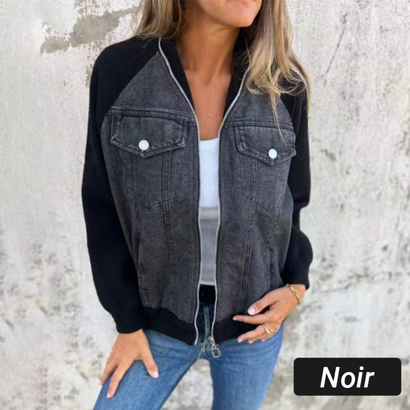 Lilia - Zippered Denim Jacket