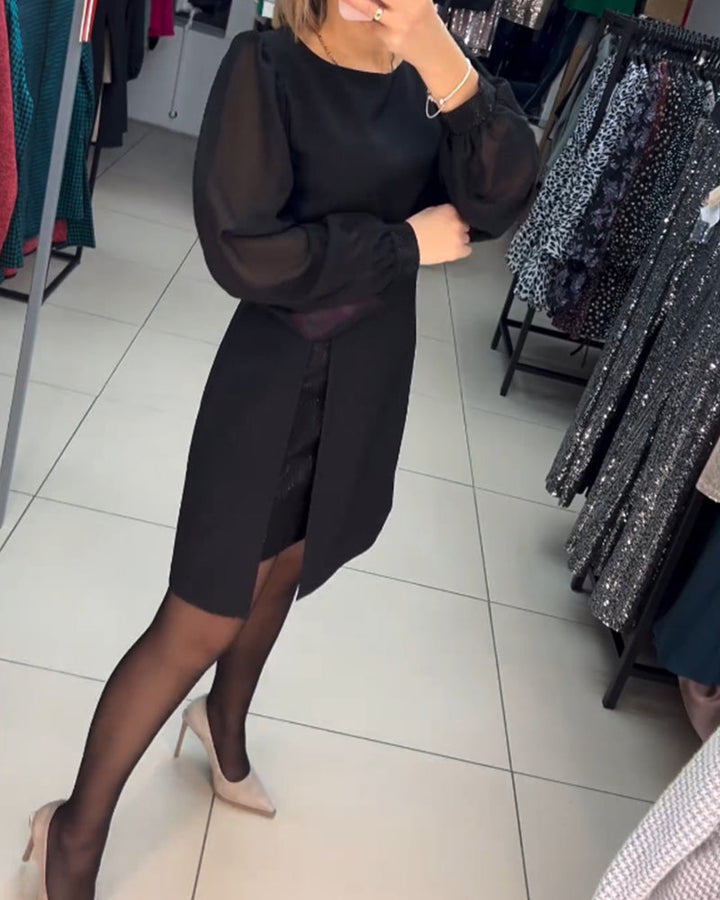 Carine - Élégante robe midi deux pièces à fente haute