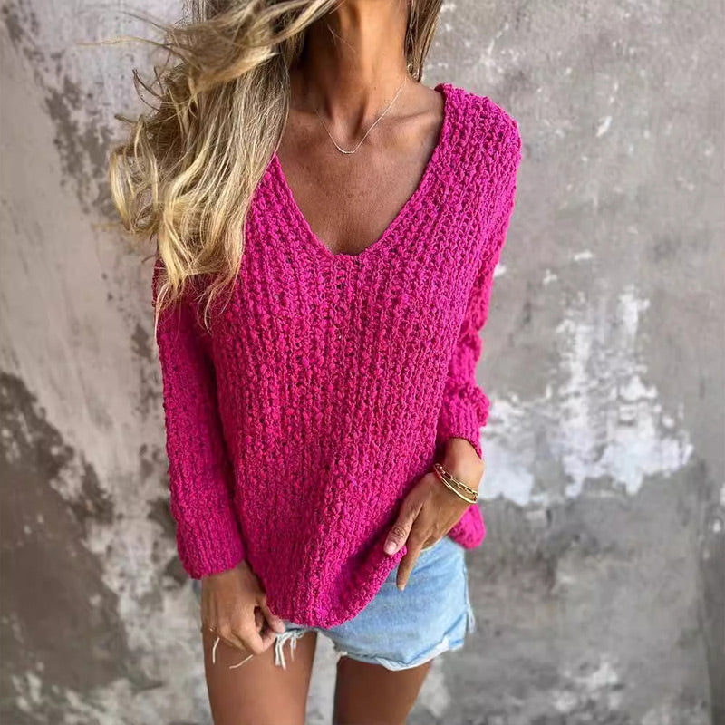 Margo - Chic and Comfortable Women's Loose Cable Knit V-Neck Sweater