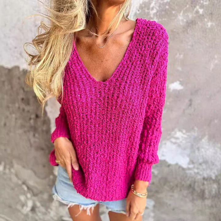 Margo - Chic and Comfortable Women's Loose Cable Knit V-Neck Sweater