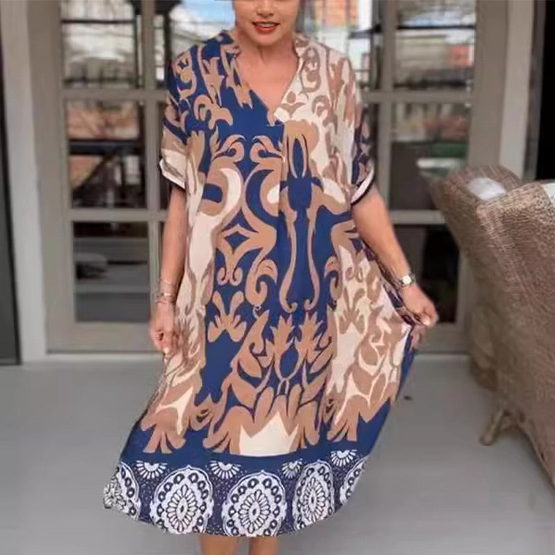 Bente - Elegant Printed Loose Midi Dress