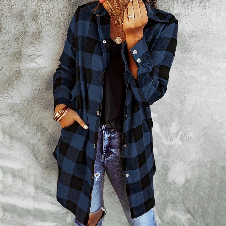 Larissa - Elegant Long Plaid Shirt Jacket