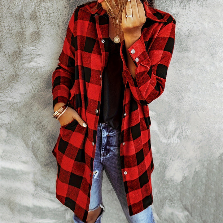 Larissa - Elegant Long Plaid Shirt Jacket