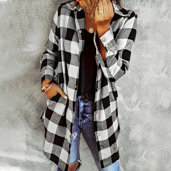 Larissa - Elegant Long Plaid Shirt Jacket