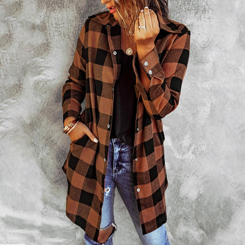 Larissa - Elegant Long Plaid Shirt Jacket