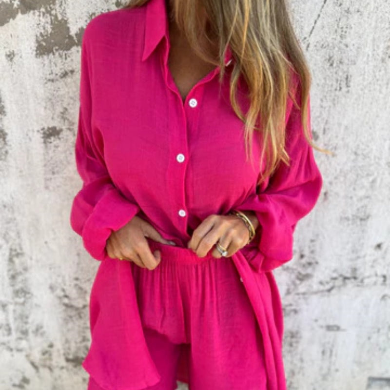 Alora - Women's Long Sleeve Shirt and Shorts Set