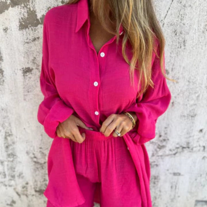 Alora - Women's Long Sleeve Shirt and Shorts Set