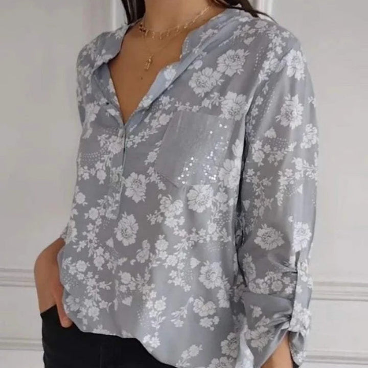 Avice - Long Sleeve Floral Blouse with Sparkly Pocket