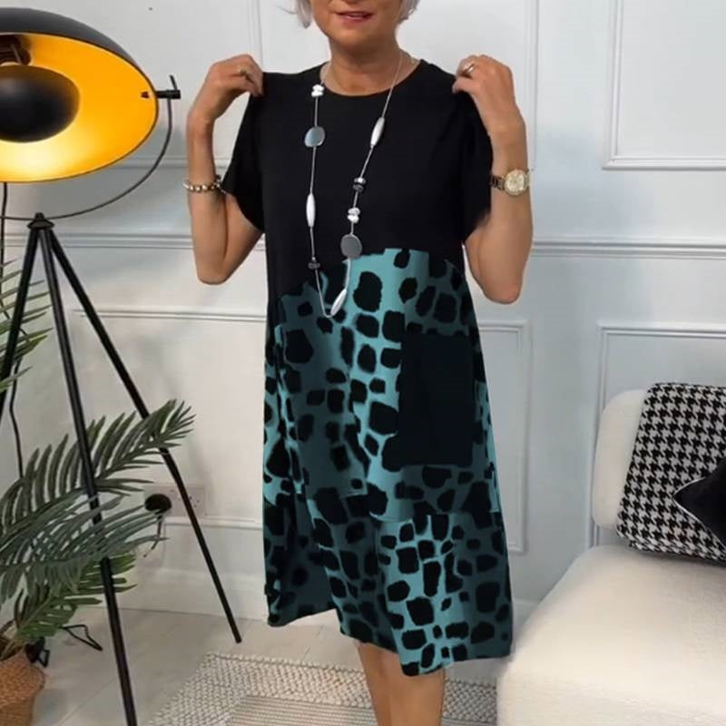 Lisette - Loose printed dress with round neck and short sleeves