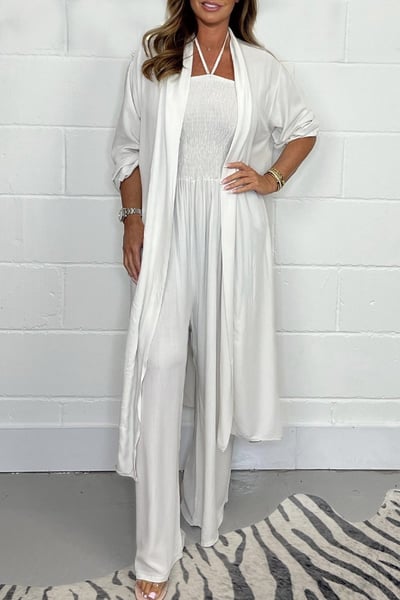 Benoîte - Women's 2-Piece Halter Lace-Up Backless Set with Wide Leg Pants