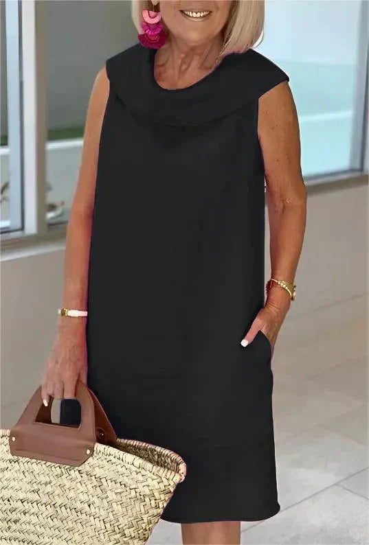 Stella - Elegant cotton and linen high neck dress