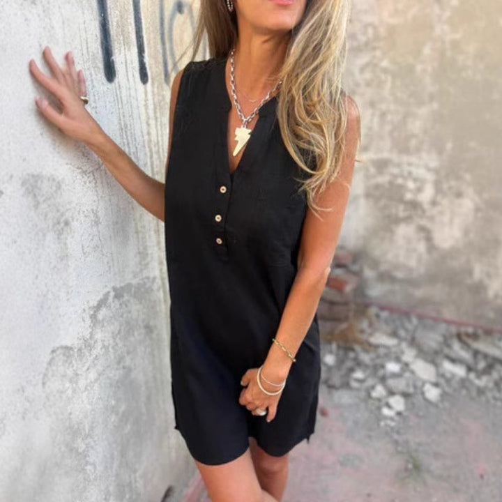 Noelia - Women's Sleeveless Button-Up V-Neck Dress