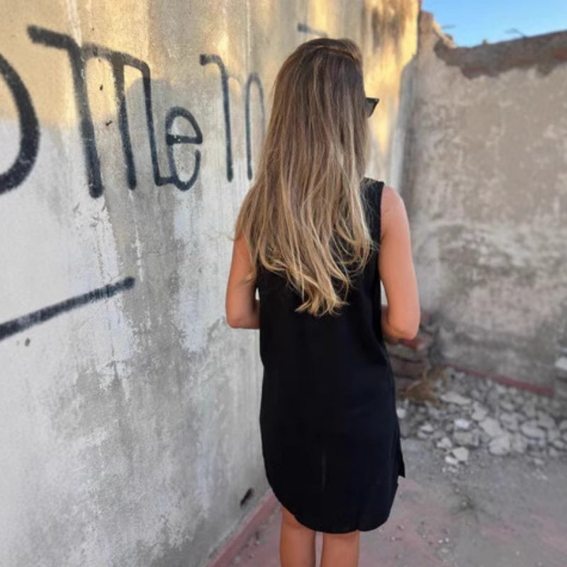 Noelia - Women's Sleeveless Button-Up V-Neck Dress