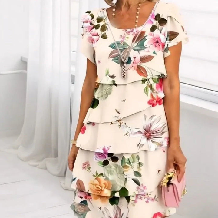 Elif - Pleated Floral Dress with Ruffles