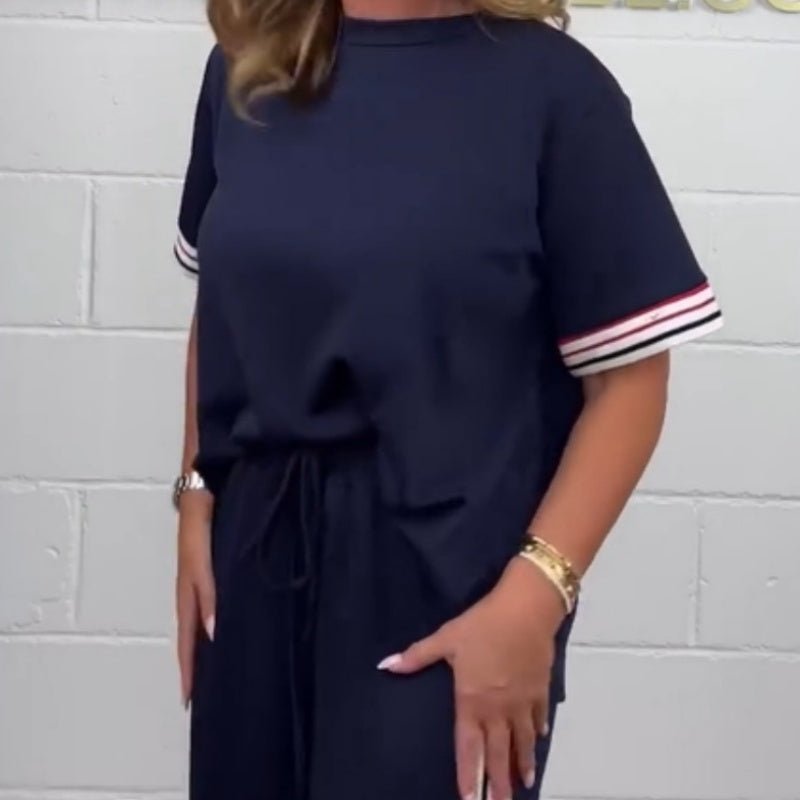 Milla - Women's Short Sleeve T-Shirt with Side Stripes and Jogging Pants