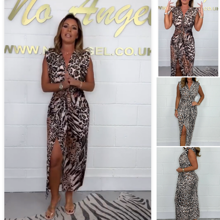 Malou - Women's Leopard Dress with Deep V-Neck