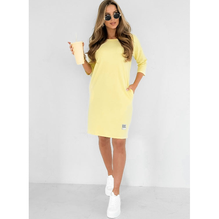 Lieka - Round Neck Dress with 3/4 Sleeves and Pockets
