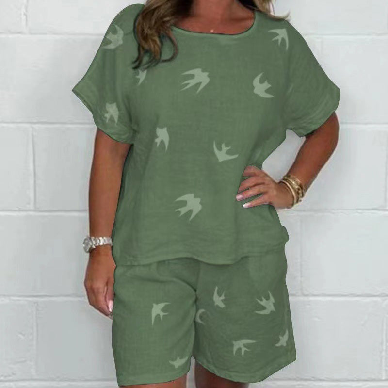 Selena - Casual Printed Cotton and Linen Set