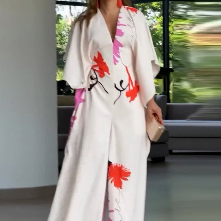 Séverine - Floral Jumpsuit with Irregular Sleeves and Wide Legs