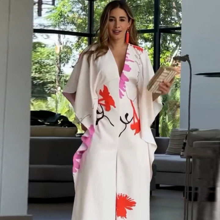 Séverine - Floral Jumpsuit with Irregular Sleeves and Wide Legs