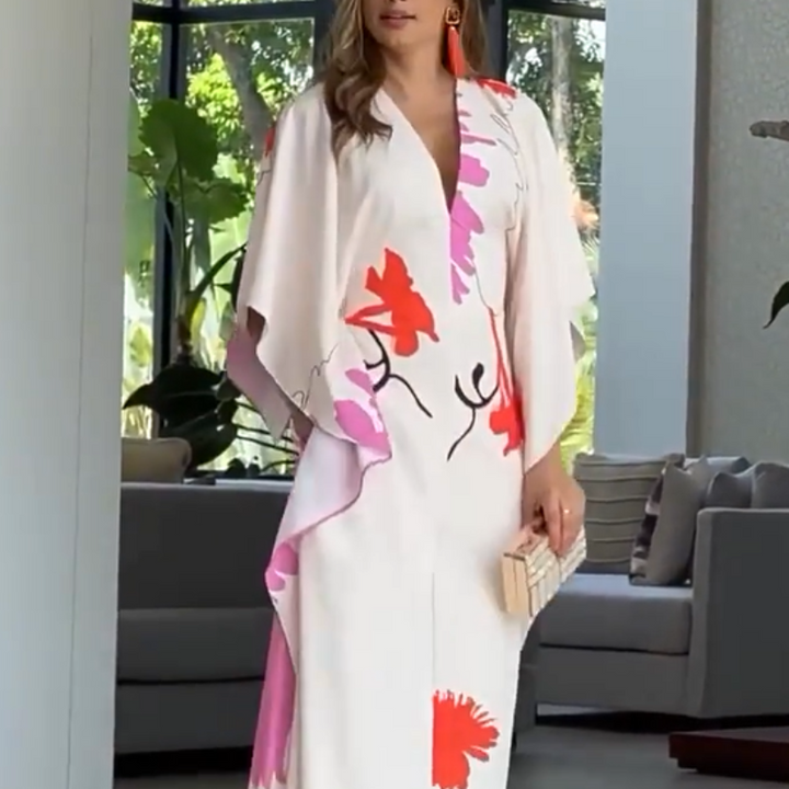 Séverine - Floral Jumpsuit with Irregular Sleeves and Wide Legs