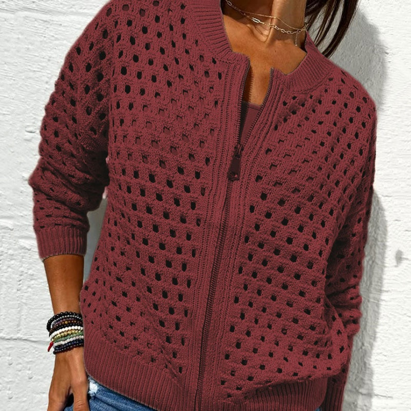 Florence - Women's Knitted Jacket with Zipper and Cutouts