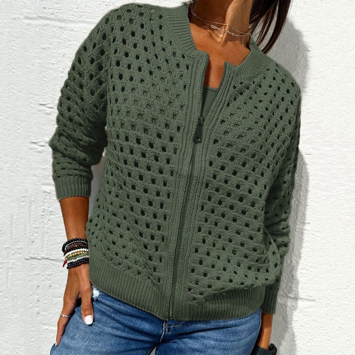Florence - Women's Knitted Jacket with Zipper and Cutouts