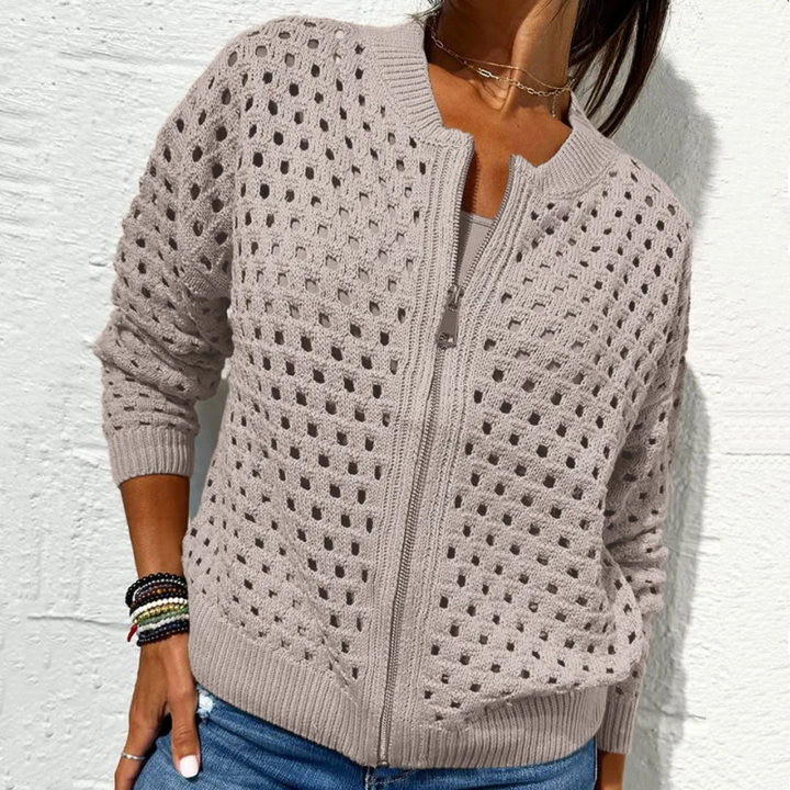 Florence - Women's Knitted Jacket with Zipper and Cutouts