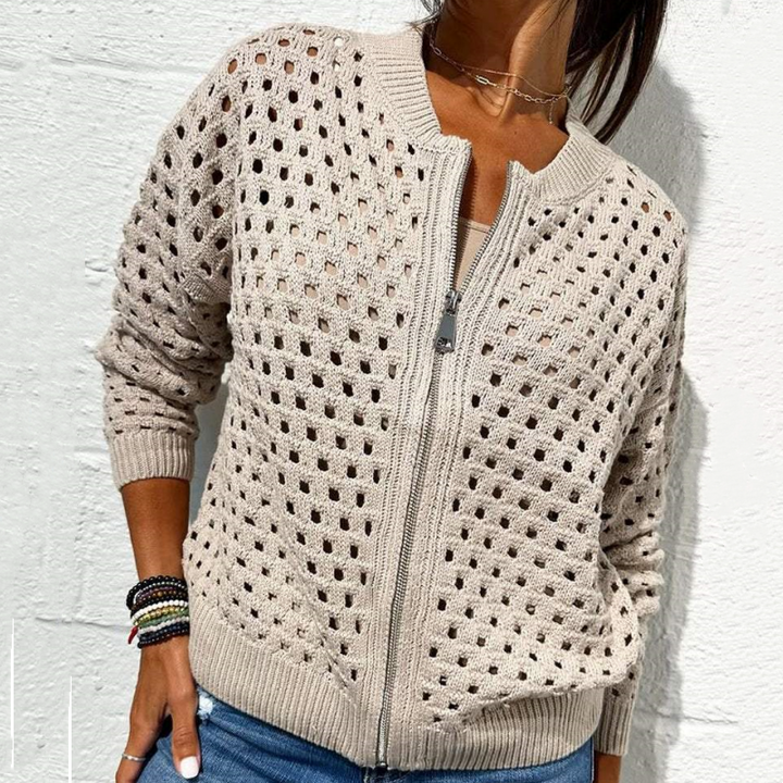 Florence - Women's Knitted Jacket with Zipper and Cutouts