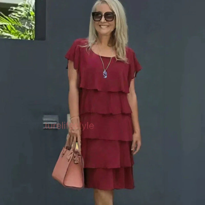 Kiki - Women's Dress with Wavy Cutout and Ruffles