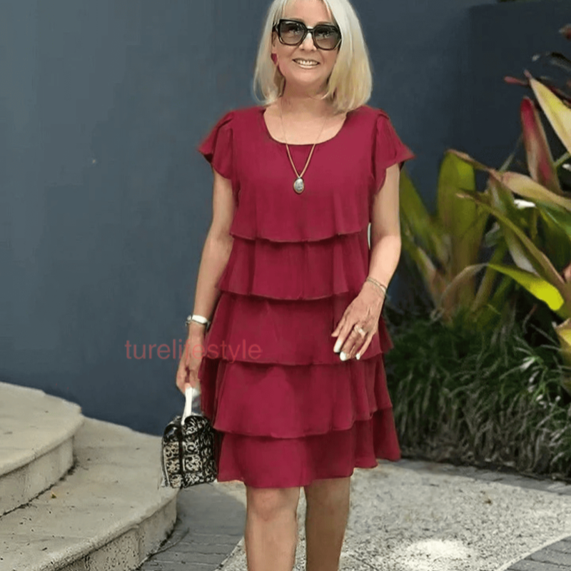 Kiki - Women's Dress with Wavy Cutout and Ruffles