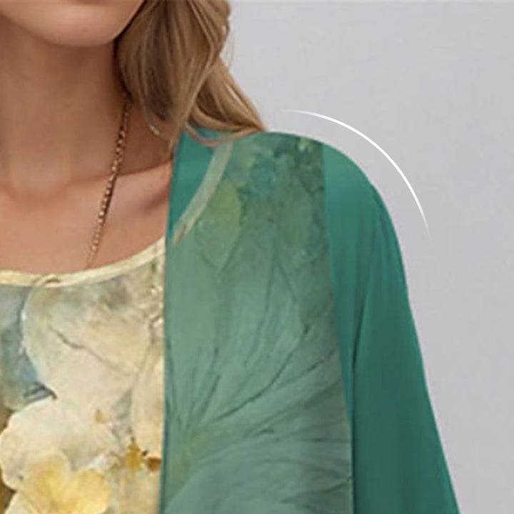 Eleny - Elegant Two Piece Floral Chiffon Dress Set