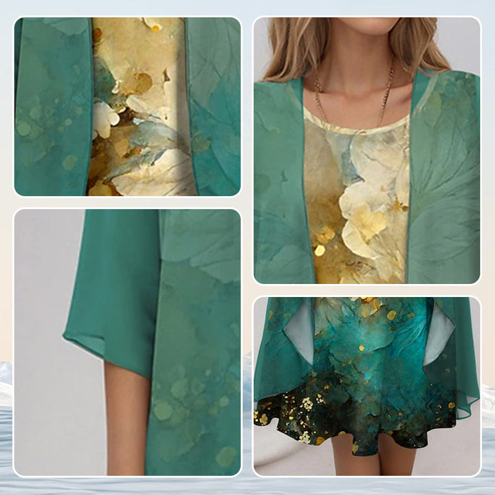 Eleny - Elegant Two Piece Floral Chiffon Dress Set