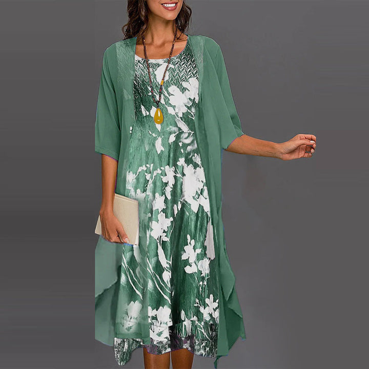 Eleny - Elegant Two Piece Floral Chiffon Dress Set