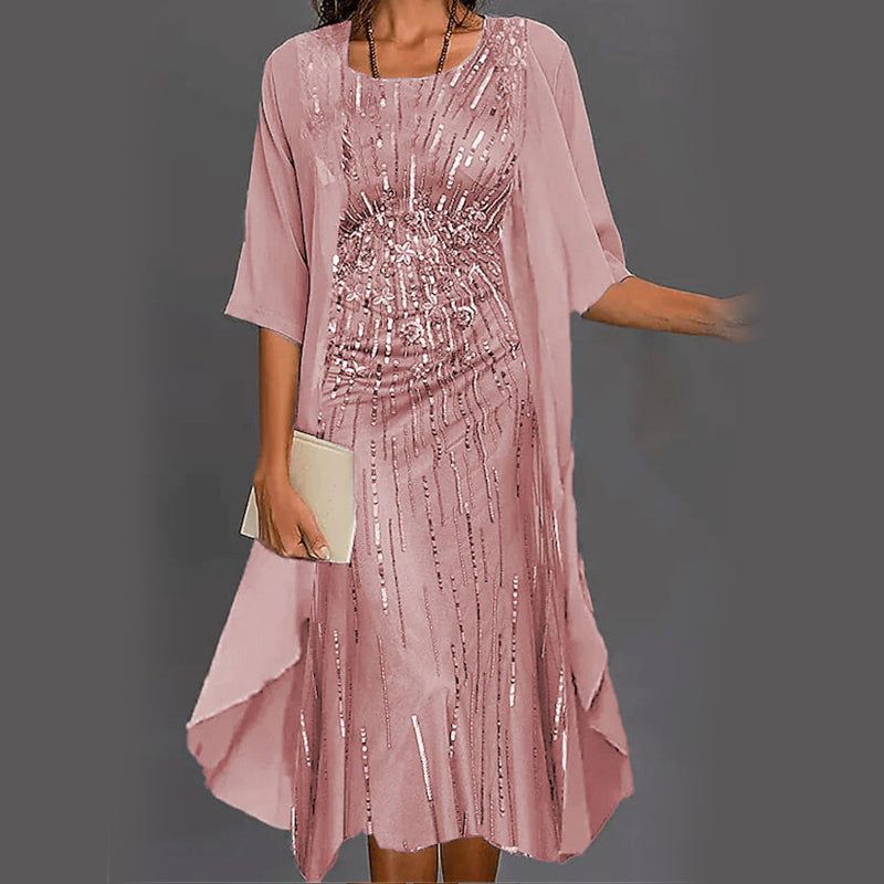 Eleny - Elegant Two Piece Floral Chiffon Dress Set