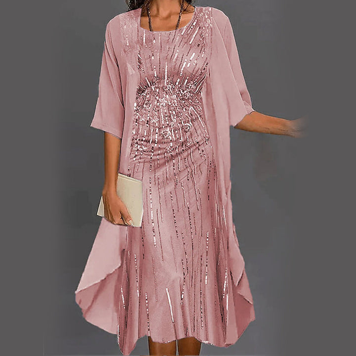 Eleny - Elegant Two Piece Floral Chiffon Dress Set