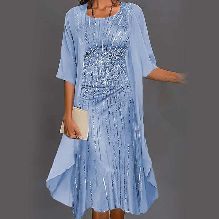 Eleny - Elegant Two Piece Floral Chiffon Dress Set