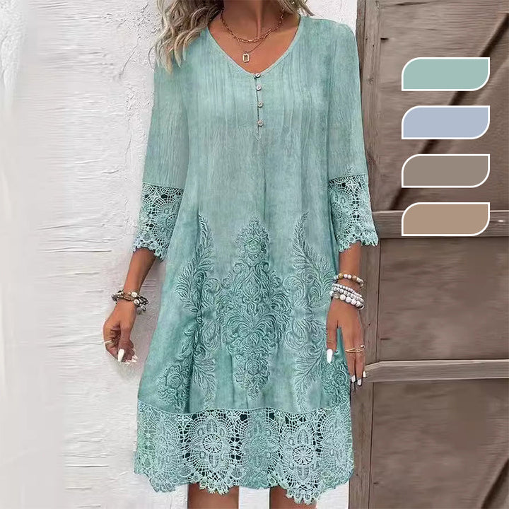 Maia - Women's Elegant Lace Dress with Half Sleeves and V-Neck