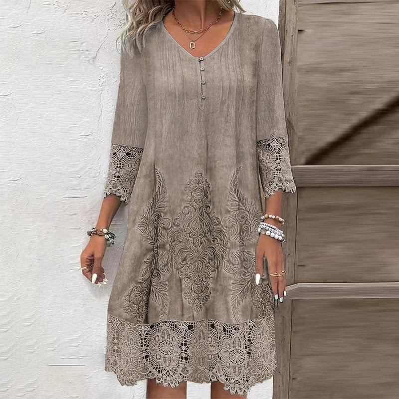 Maia - Women's Elegant Lace Dress with Half Sleeves and V-Neck