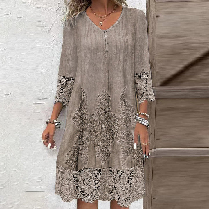 Maia - Women's Elegant Lace Dress with Half Sleeves and V-Neck