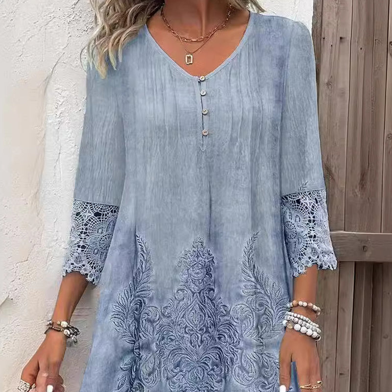 Maia - Women's Elegant Lace Dress with Half Sleeves and V-Neck