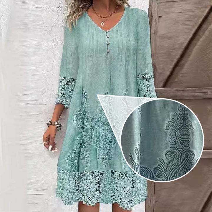 Maia - Women's Elegant Lace Dress with Half Sleeves and V-Neck
