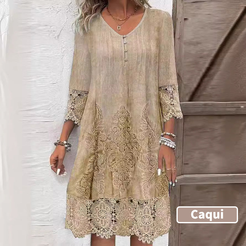 Maia - Women's Elegant Lace Dress with Half Sleeves and V-Neck
