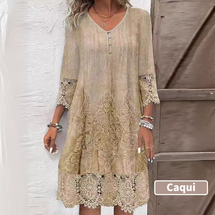Maia - Women's Elegant Lace Dress with Half Sleeves and V-Neck
