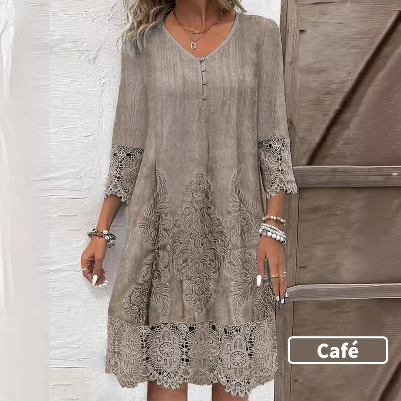 Maia - Women's Elegant Lace Dress with Half Sleeves and V-Neck