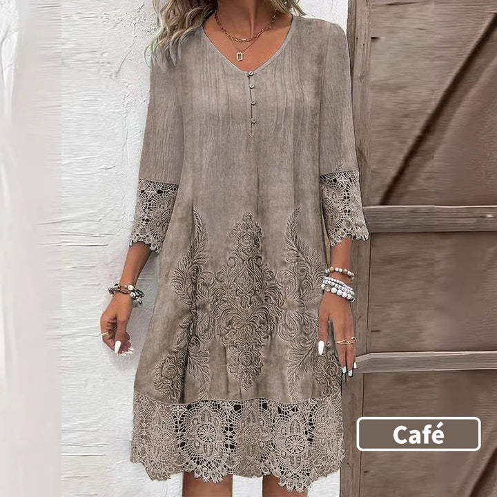 Maia - Women's Elegant Lace Dress with Half Sleeves and V-Neck